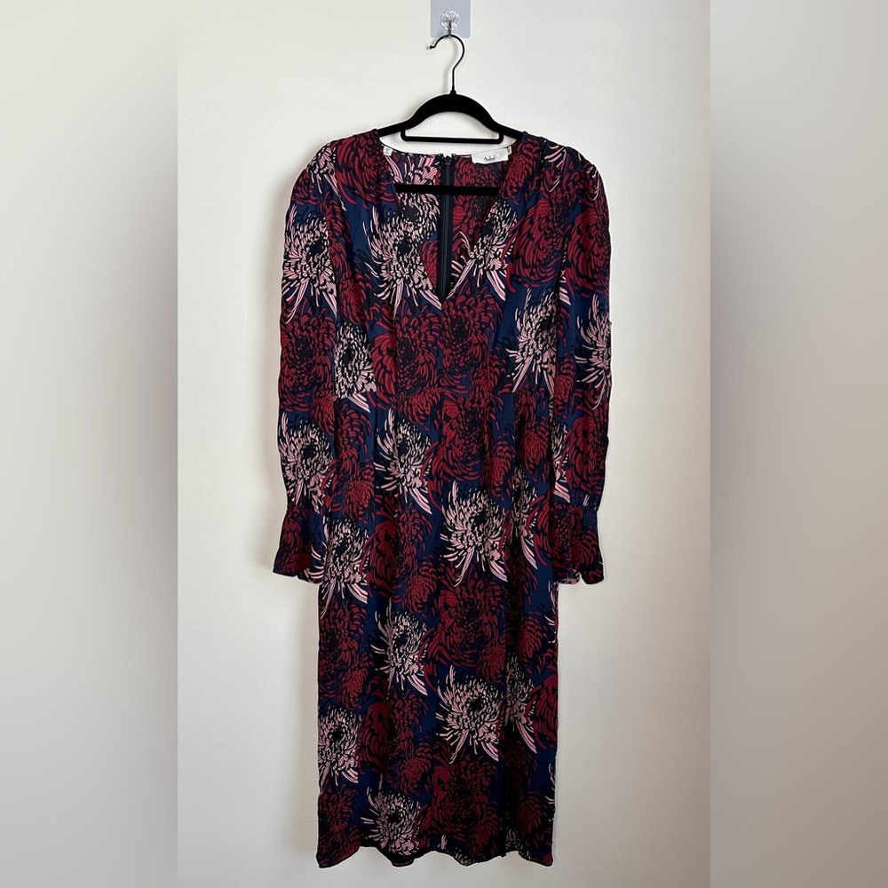 A.L.C. Floral Print Midi Dress in Navy, Burgundy & Blush - Picture 6 of 9